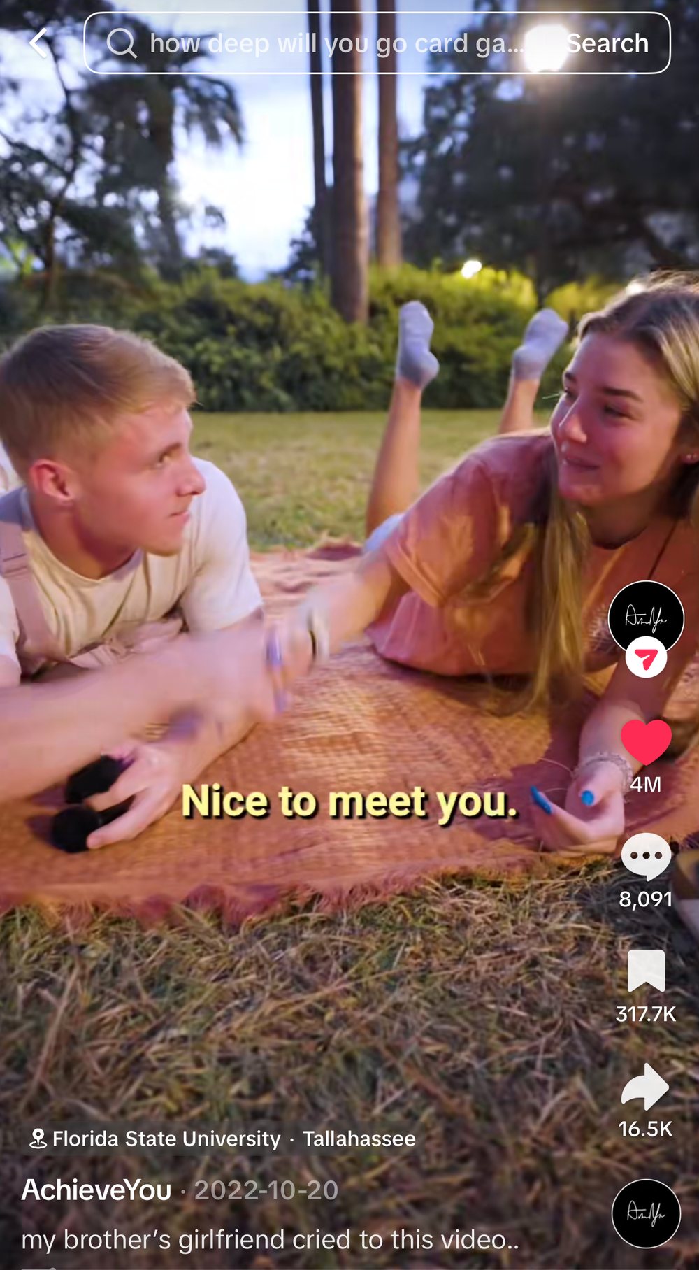 The original How Deep Will You Go video on TikTok with 4 million likes
