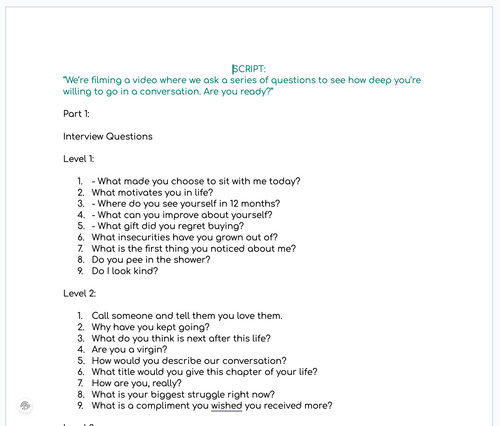 Our original list of interview questions